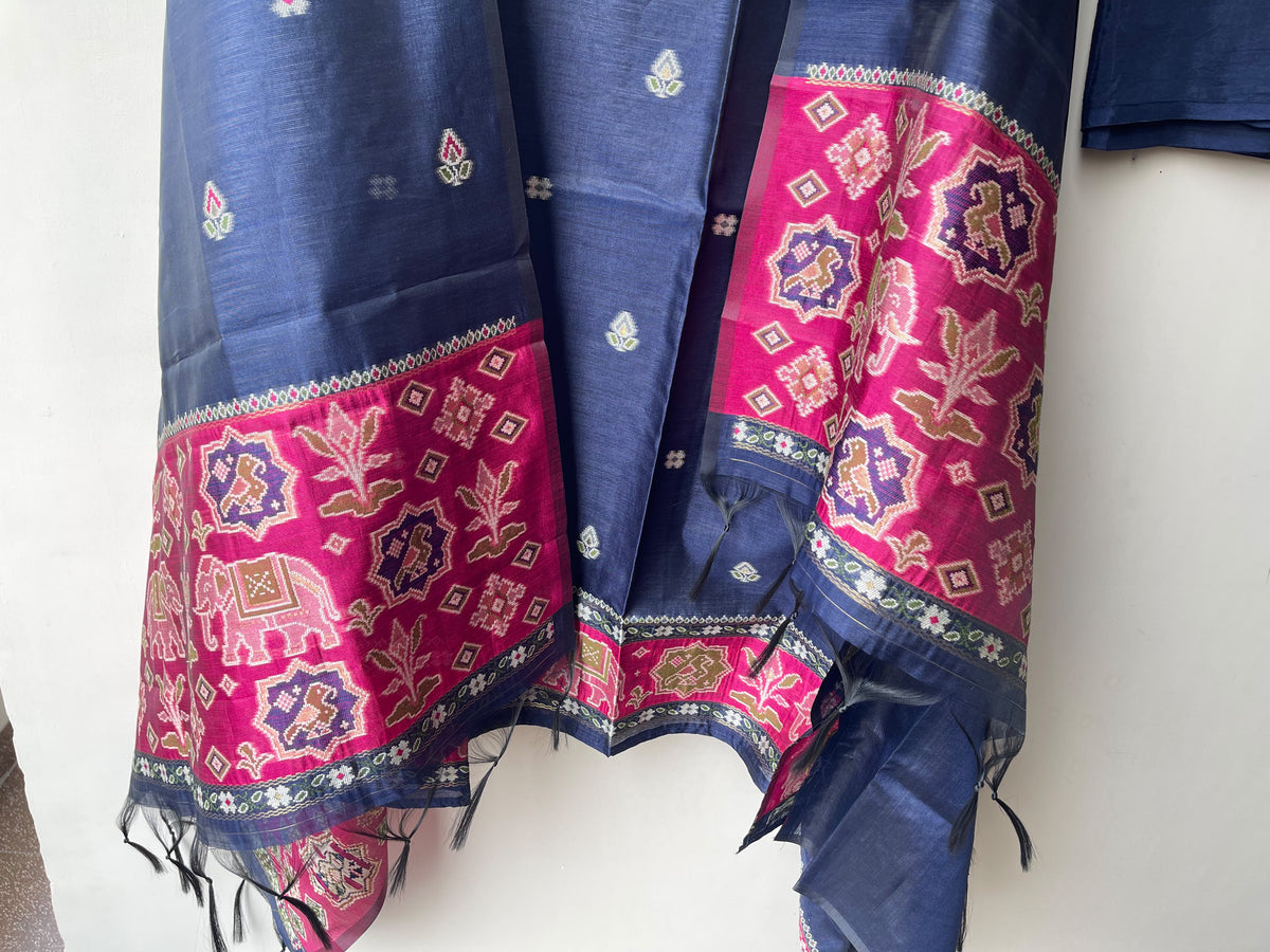 Royal Shimmer Silk Woven Patola Resham Kutdanna Unstitched Suit Set