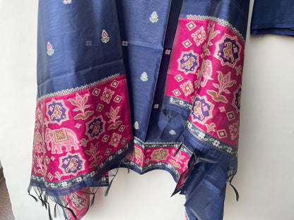 Royal Shimmer Silk Woven Patola Resham Kutdanna Unstitched Suit Set