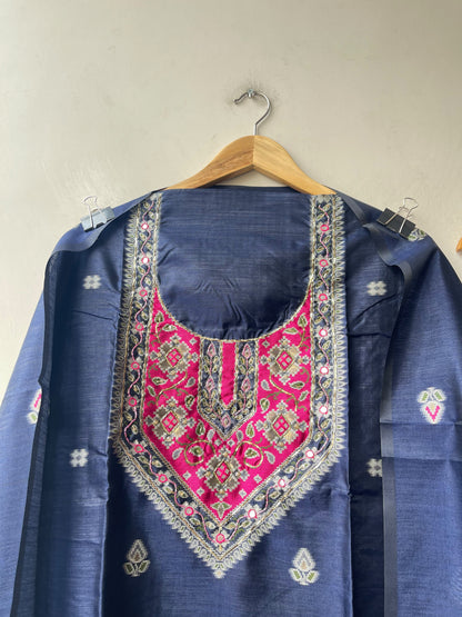 Royal Shimmer Silk Woven Patola Resham Kutdanna Unstitched Suit Set