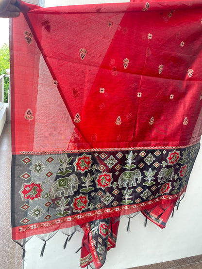 Royal Shimmer Silk Woven Patola Resham Kutdanna Unstitched Suit Set