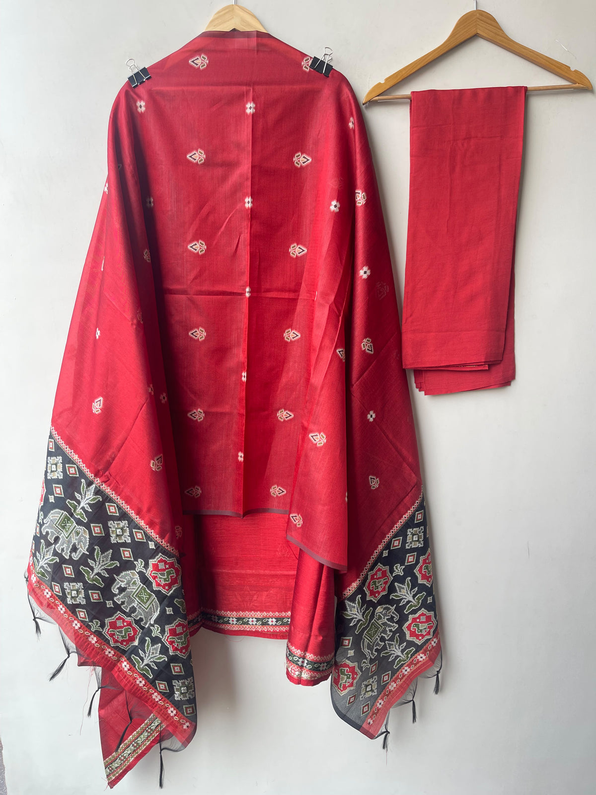 Royal Shimmer Silk Woven Patola Resham Kutdanna Unstitched Suit Set