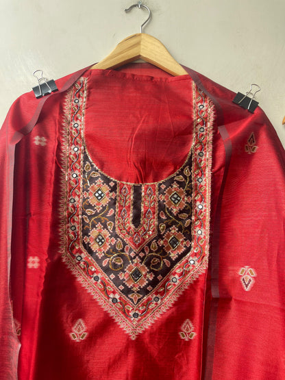 Royal Shimmer Silk Woven Patola Resham Kutdanna Unstitched Suit Set