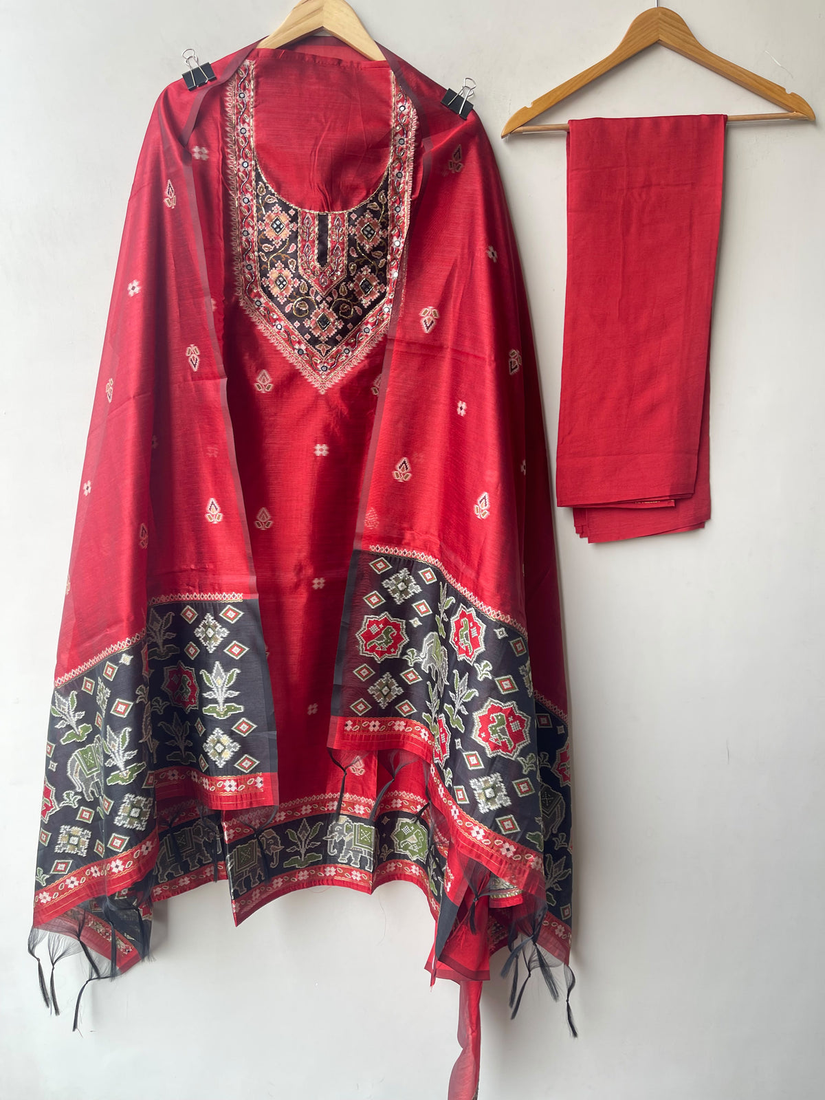 Royal Shimmer Silk Woven Patola Resham Kutdanna Unstitched Suit Set