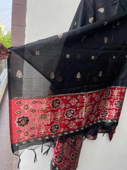 Royal Shimmer Silk Woven Patola Resham Kutdanna Unstitched Suit Set