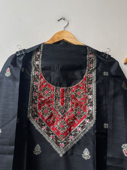 Royal Shimmer Silk Woven Patola Resham Kutdanna Unstitched Suit Set