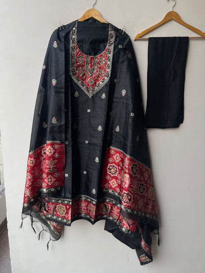 Royal Shimmer Silk Woven Patola Resham Kutdanna Unstitched Suit Set