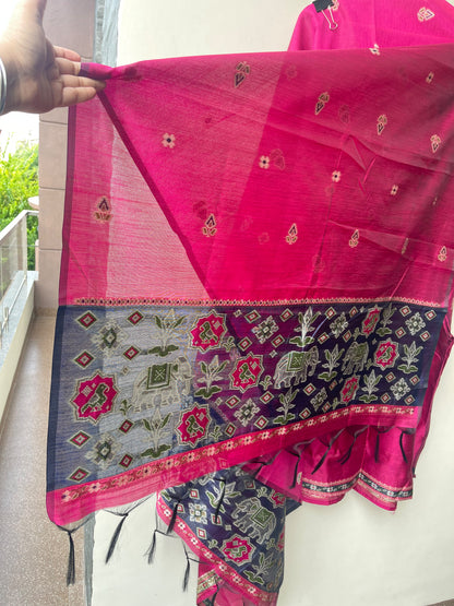 Royal Shimmer Silk Woven Patola Resham Kutdanna Unstitched Suit Set