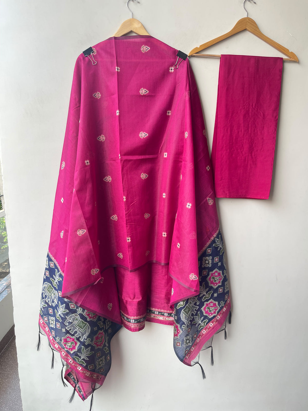 Royal Shimmer Silk Woven Patola Resham Kutdanna Unstitched Suit Set