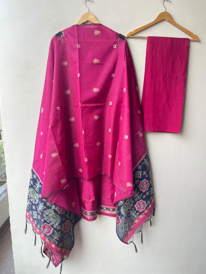 Royal Shimmer Silk Woven Patola Resham Kutdanna Unstitched Suit Set