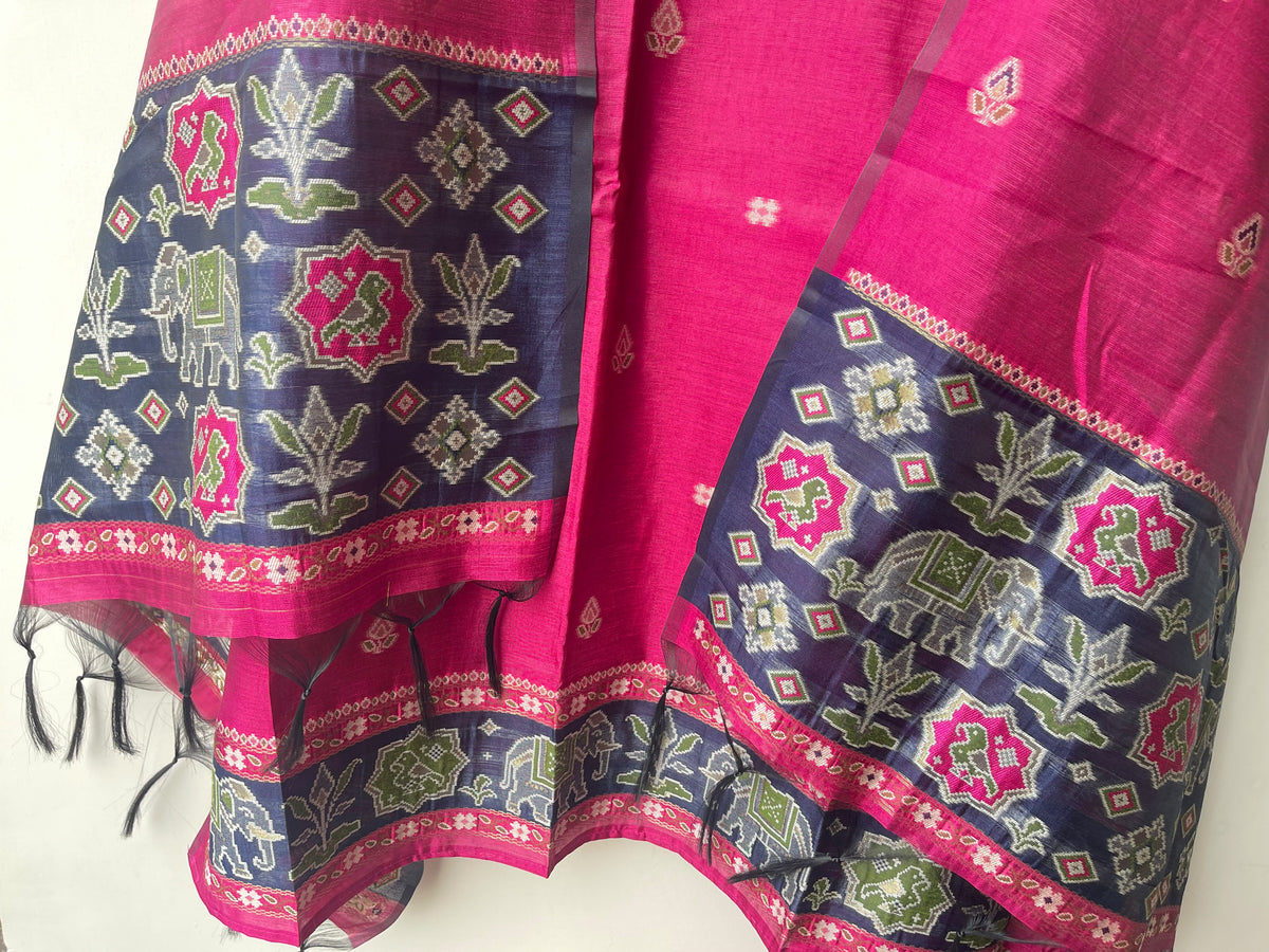 Royal Shimmer Silk Woven Patola Resham Kutdanna Unstitched Suit Set