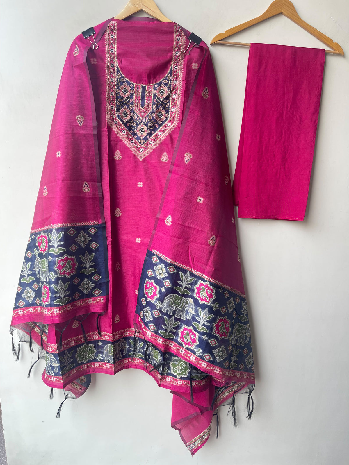 Royal Shimmer Silk Woven Patola Resham Kutdanna Unstitched Suit Set