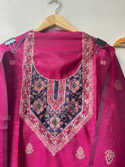 Royal Shimmer Silk Woven Patola Resham Kutdanna Unstitched Suit Set