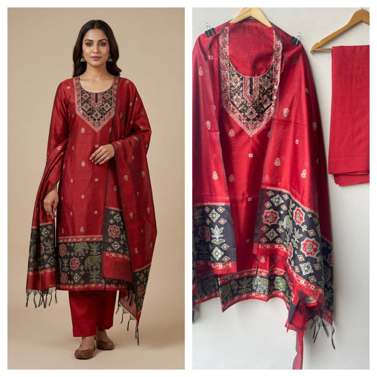 Royal Shimmer Silk Woven Patola Resham Kutdanna Unstitched Suit Set