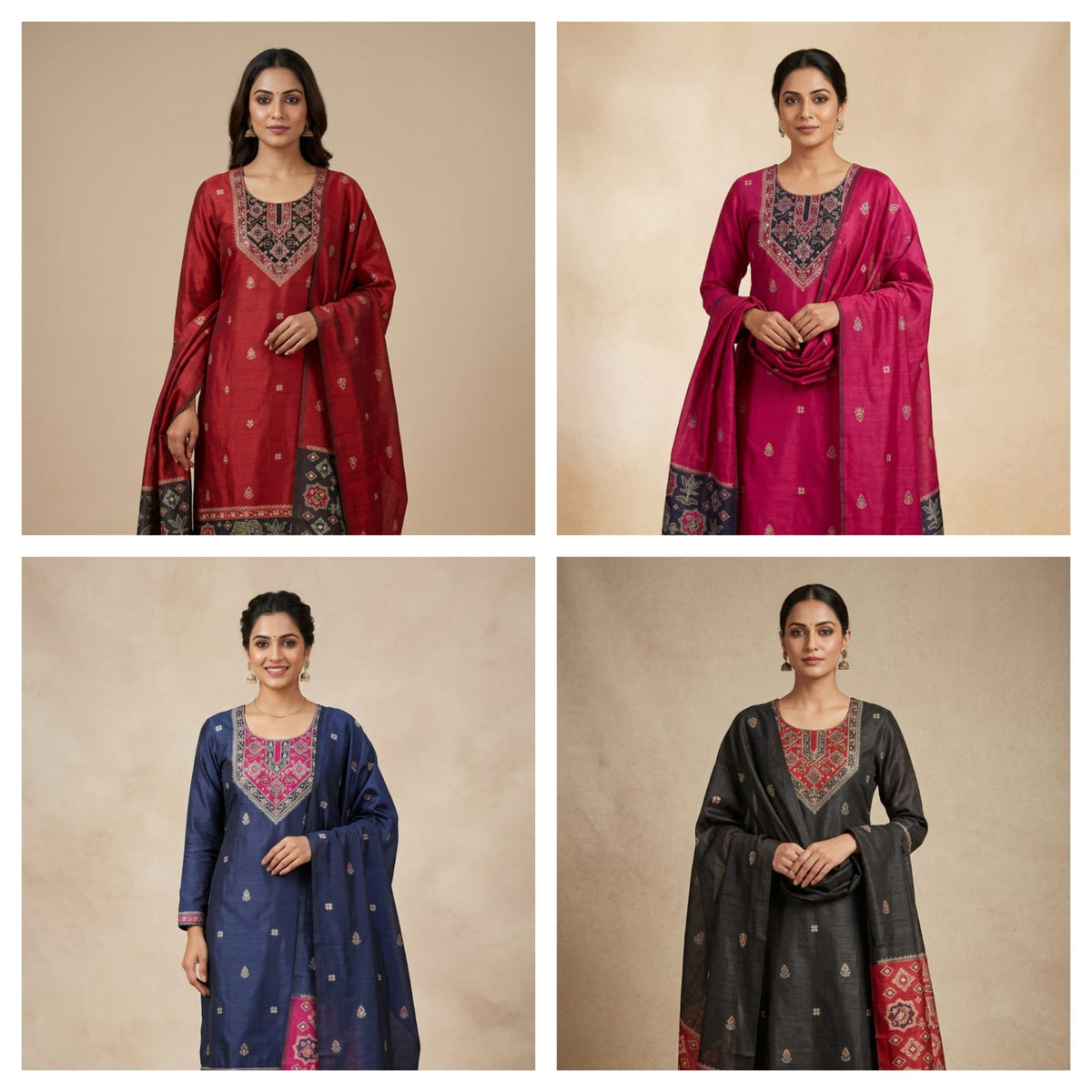 Royal Shimmer Silk Woven Patola Resham Kutdanna Unstitched Suit Set