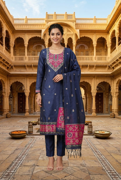 Royal Shimmer Silk Woven Patola Resham Kutdanna Unstitched Suit Set