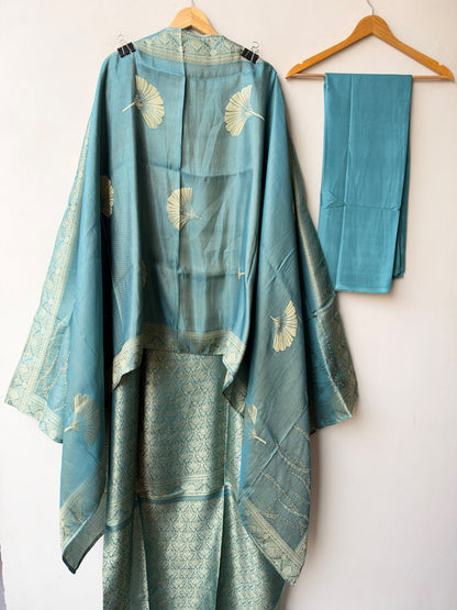 Banarasi Silk Woven Resham Sequin Embroidered Unstitched Suit Set with Dupatta