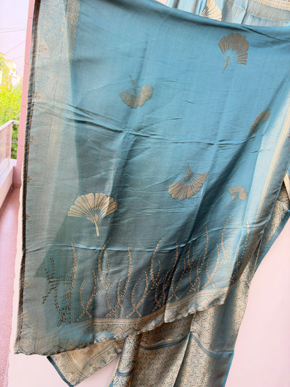 Banarasi Silk Woven Resham Sequin Embroidered Unstitched Suit Set with Dupatta
