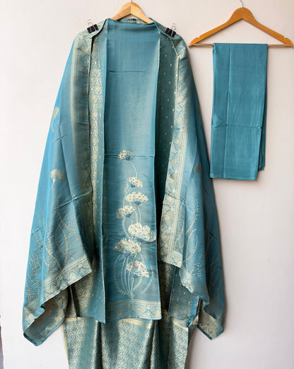 Banarasi Silk Woven Resham Sequin Embroidered Unstitched Suit Set with Dupatta