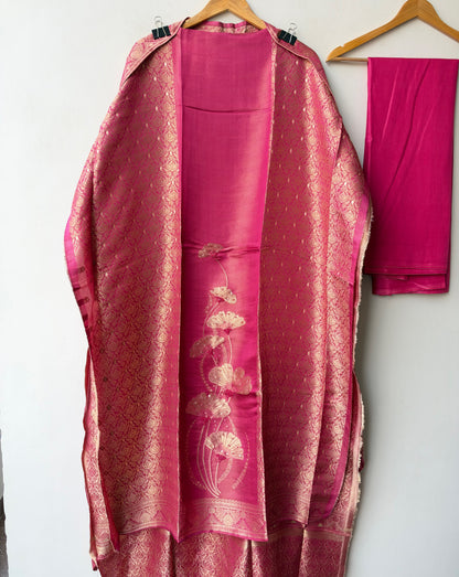 Banarasi Silk Woven Resham Sequin Embroidered Unstitched Suit Set with Dupatta