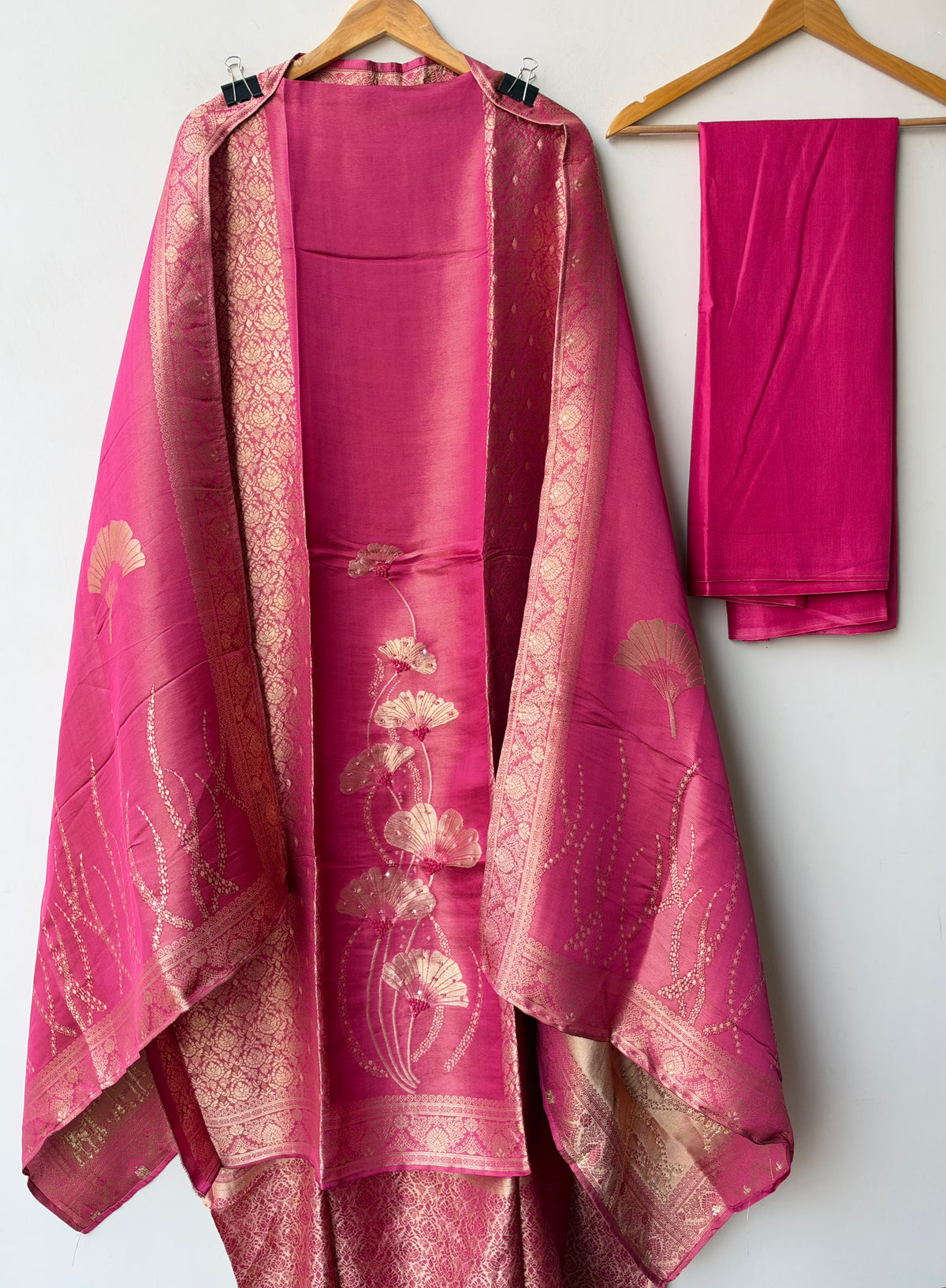 Banarasi Silk Woven Resham Sequin Embroidered Unstitched Suit Set with Dupatta
