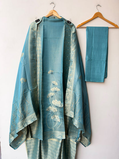 Banarasi Silk Woven Resham Sequin Embroidered Unstitched Suit Set with Dupatta