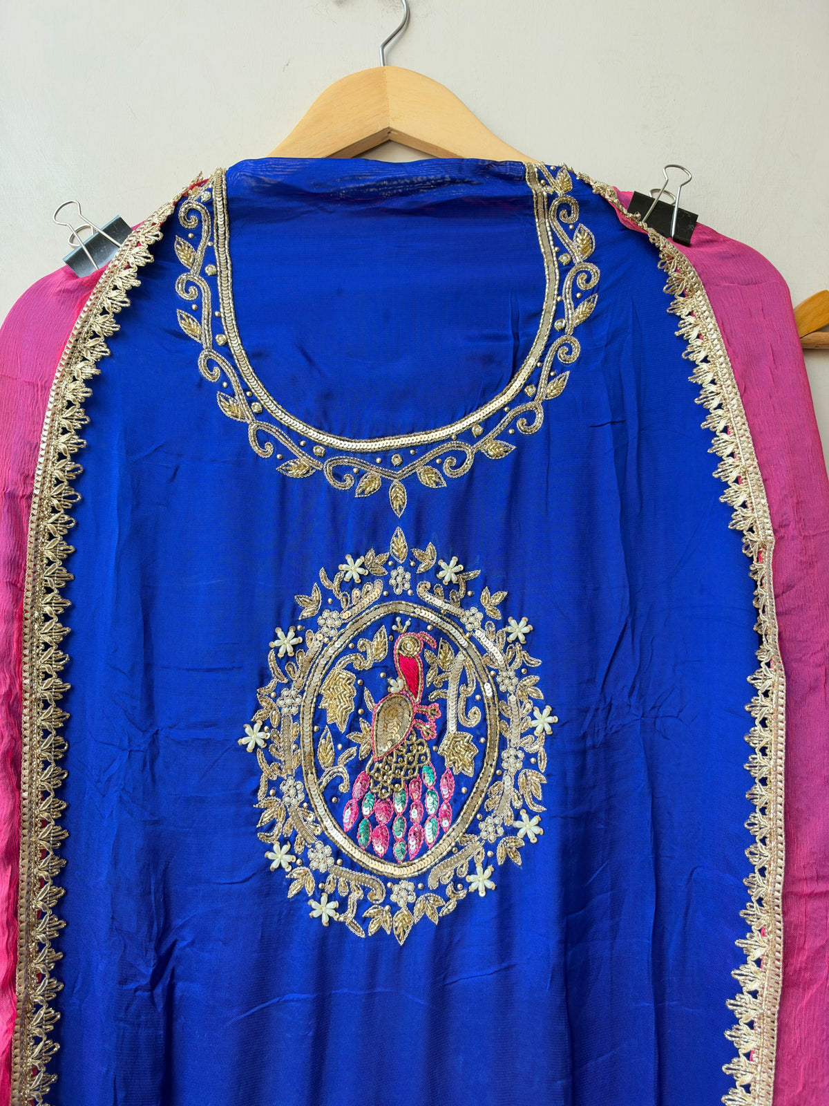 Handcrafted Organza Tuile Pearl Kutdanna Embroidered Unstitched Suit Set with Chiffon Dupatta
