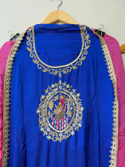 Handcrafted Organza Tuile Pearl Kutdanna Embroidered Unstitched Suit Set with Chiffon Dupatta