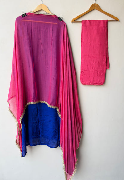 Handcrafted Organza Tuile Pearl Kutdanna Embroidered Unstitched Suit Set with Chiffon Dupatta