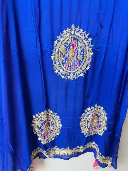 Handcrafted Organza Tuile Pearl Kutdanna Embroidered Unstitched Suit Set with Chiffon Dupatta