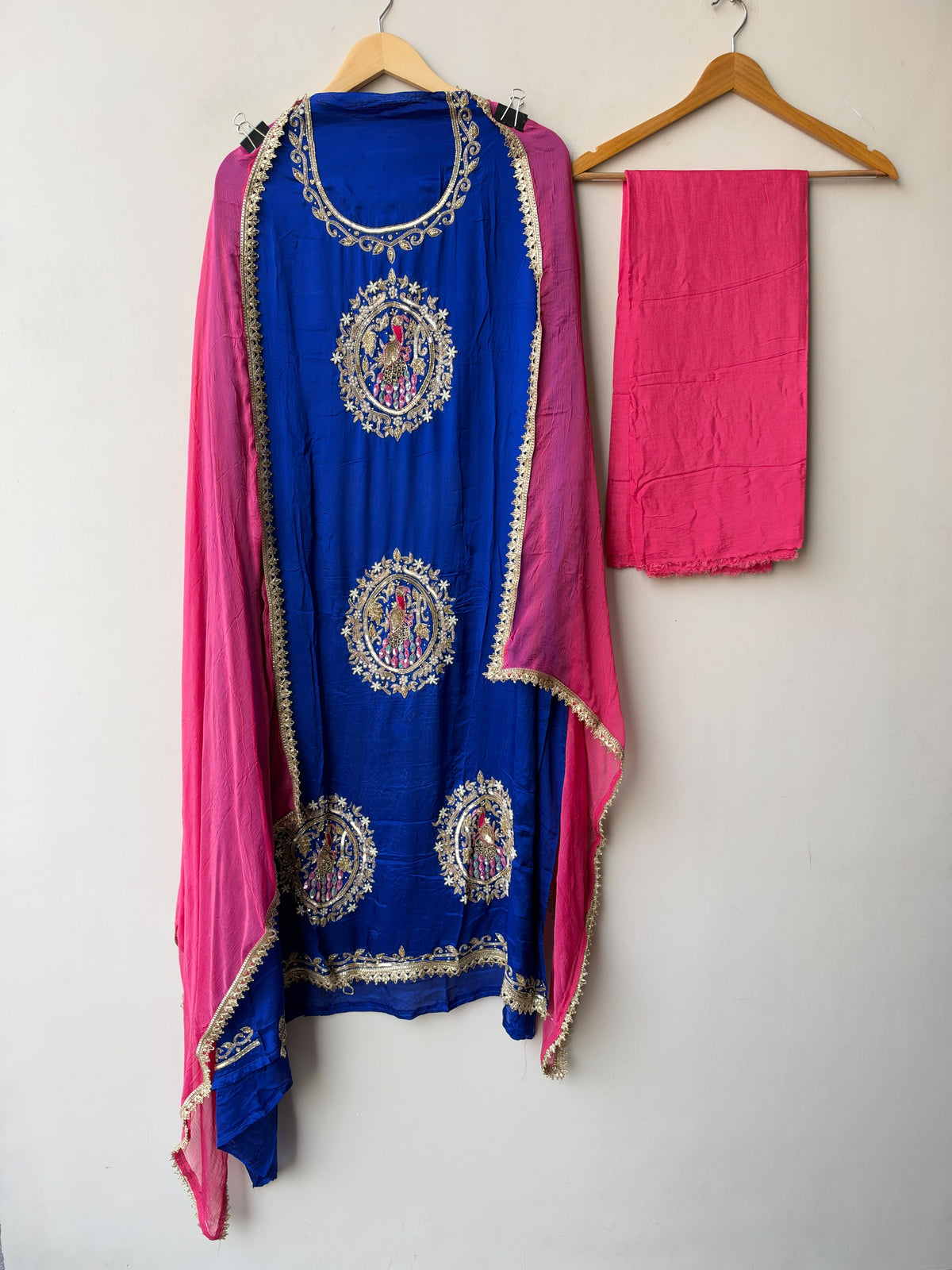 Handcrafted Organza Tuile Pearl Kutdanna Embroidered Unstitched Suit Set with Chiffon Dupatta