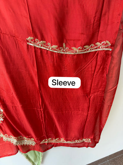 Handcrafted Organza Tuile Pearl Kutdanna Embroidered Unstitched Suit Set with Chiffon Dupatta