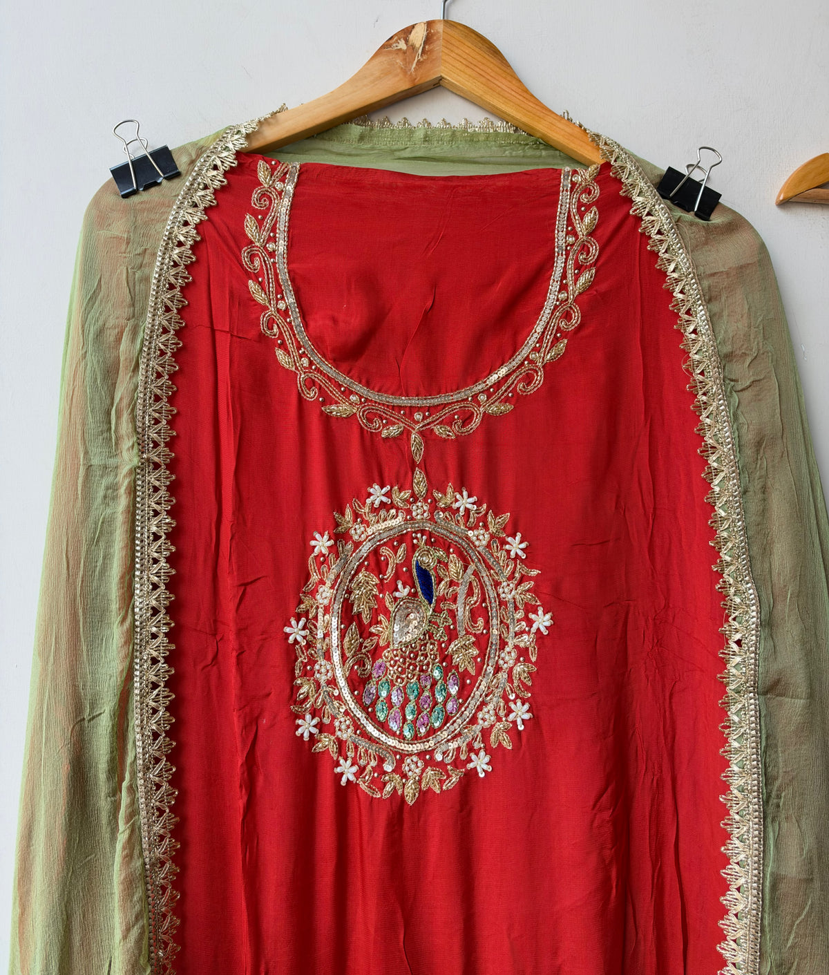Handcrafted Organza Tuile Pearl Kutdanna Embroidered Unstitched Suit Set with Chiffon Dupatta