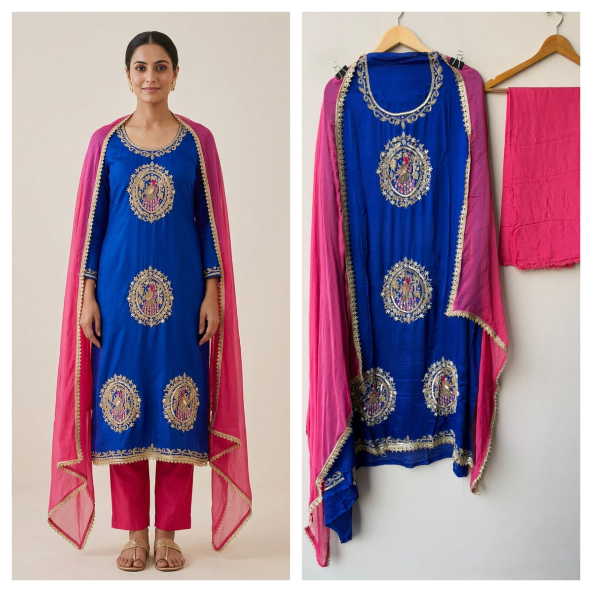 Handcrafted Organza Tuile Pearl Kutdanna Embroidered Unstitched Suit Set with Chiffon Dupatta