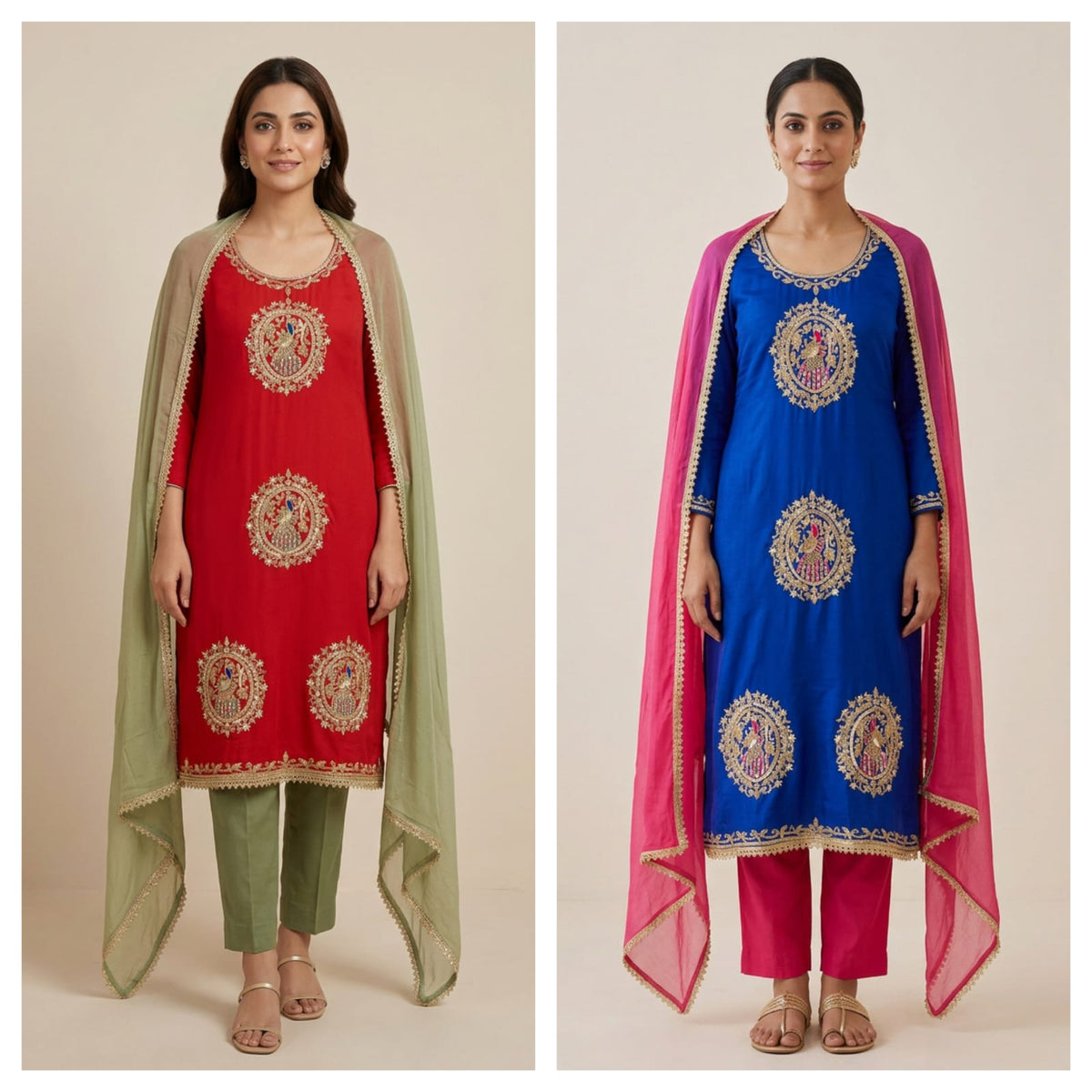 Handcrafted Organza Tuile Pearl Kutdanna Embroidered Unstitched Suit Set with Chiffon Dupatta