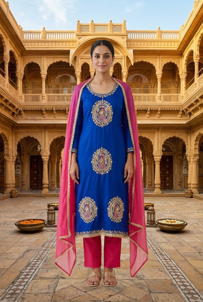 Handcrafted Organza Tuile Pearl Kutdanna Embroidered Unstitched Suit Set with Chiffon Dupatta