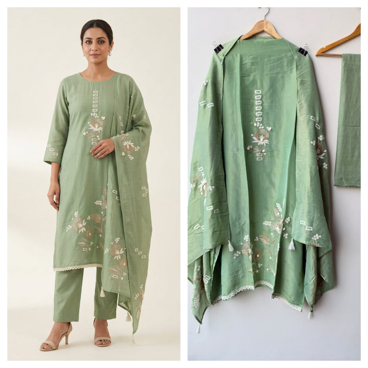 Festive Shimmer Silk 3D Resham Floral Embroidered Unstitched Suit Set with Dupatta