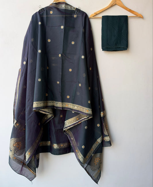 Pure Chanderi Silk Woven Festive Unstitched Suit Set with Zari Detailing