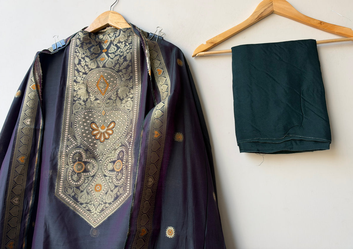 Pure Chanderi Silk Woven Festive Unstitched Suit Set with Zari Detailing