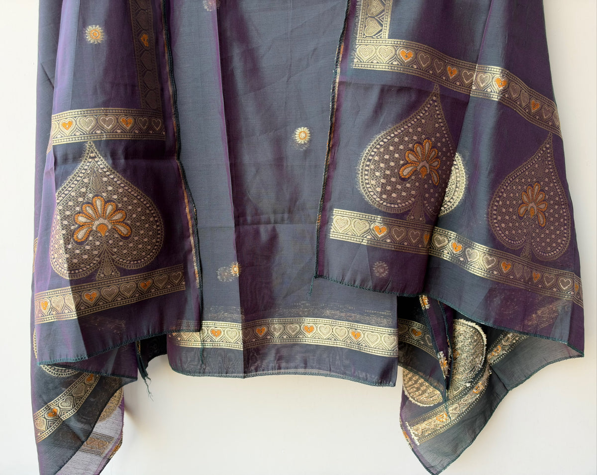 Pure Chanderi Silk Woven Festive Unstitched Suit Set with Zari Detailing