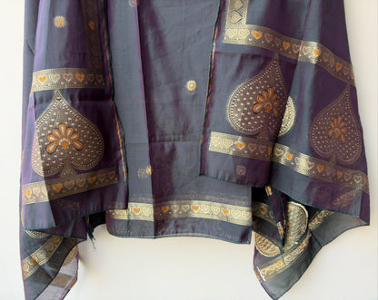 Pure Chanderi Silk Woven Festive Unstitched Suit Set with Zari Detailing