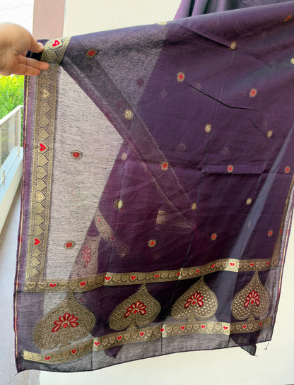 Pure Chanderi Silk Woven Festive Unstitched Suit Set with Zari Detailing