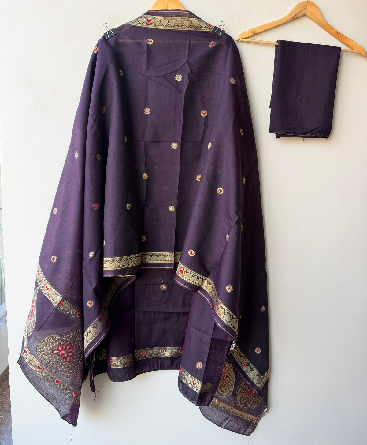 Pure Chanderi Silk Woven Festive Unstitched Suit Set with Zari Detailing