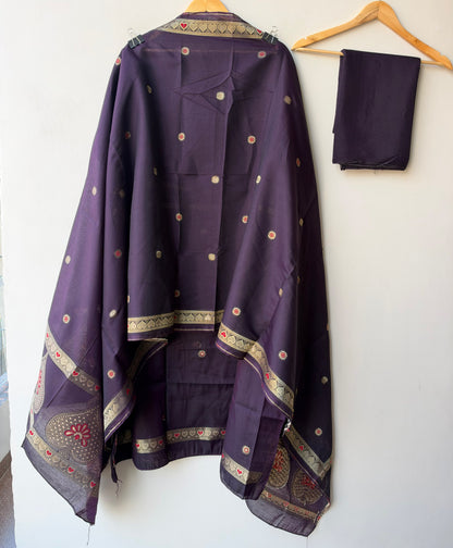 Pure Chanderi Silk Woven Festive Unstitched Suit Set with Zari Detailing