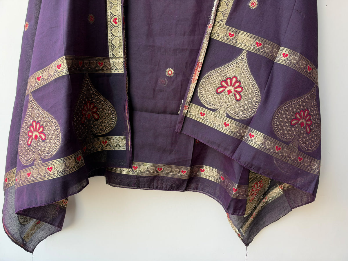 Pure Chanderi Silk Woven Festive Unstitched Suit Set with Zari Detailing