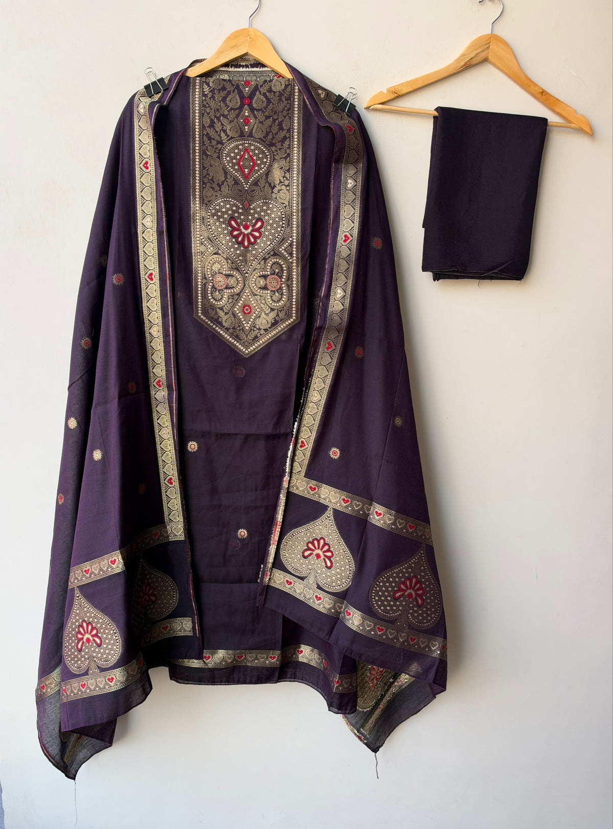 Pure Chanderi Silk Woven Festive Unstitched Suit Set with Zari Detailing