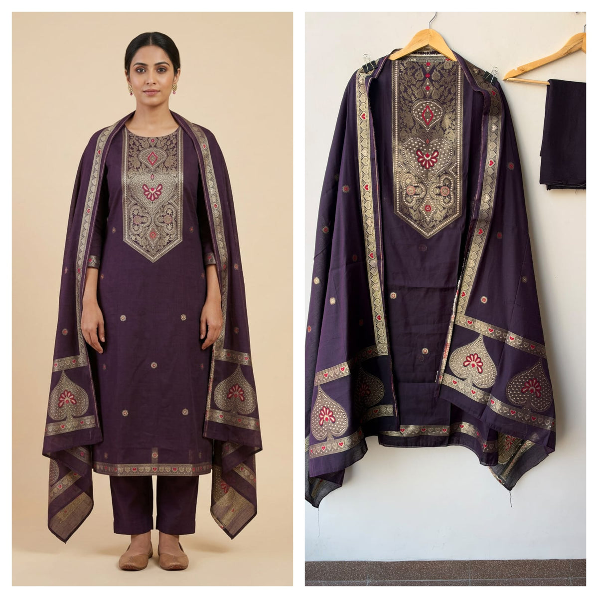 Pure Chanderi Silk Woven Festive Unstitched Suit Set with Zari Detailing
