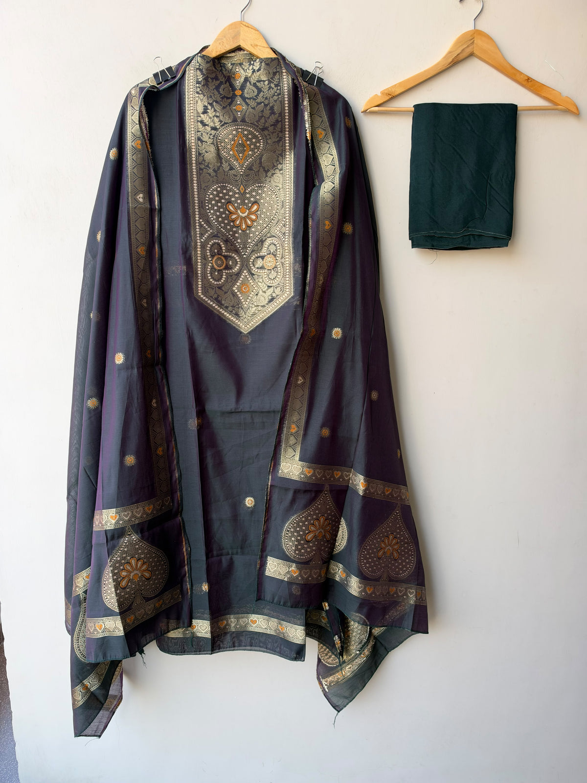 Pure Chanderi Silk Woven Festive Unstitched Suit Set with Zari Detailing