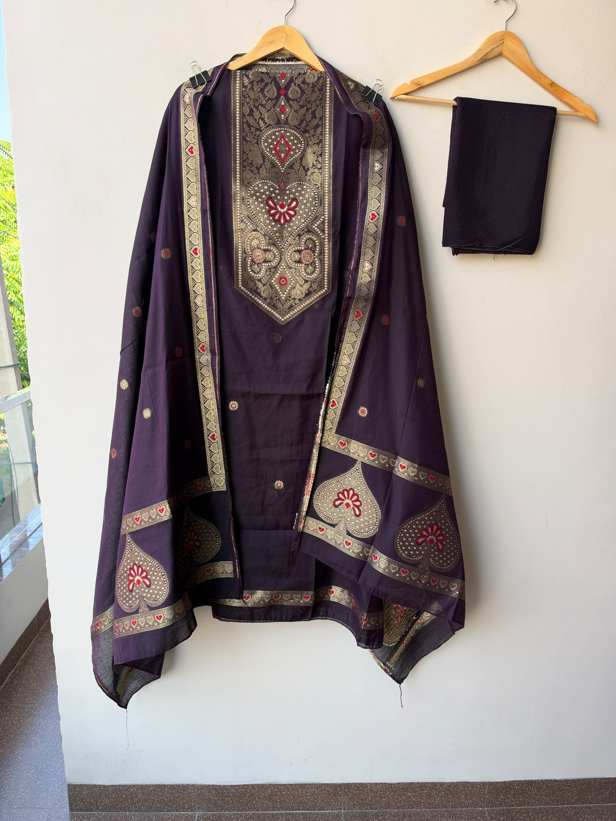 Pure Chanderi Silk Woven Festive Unstitched Suit Set with Zari Detailing