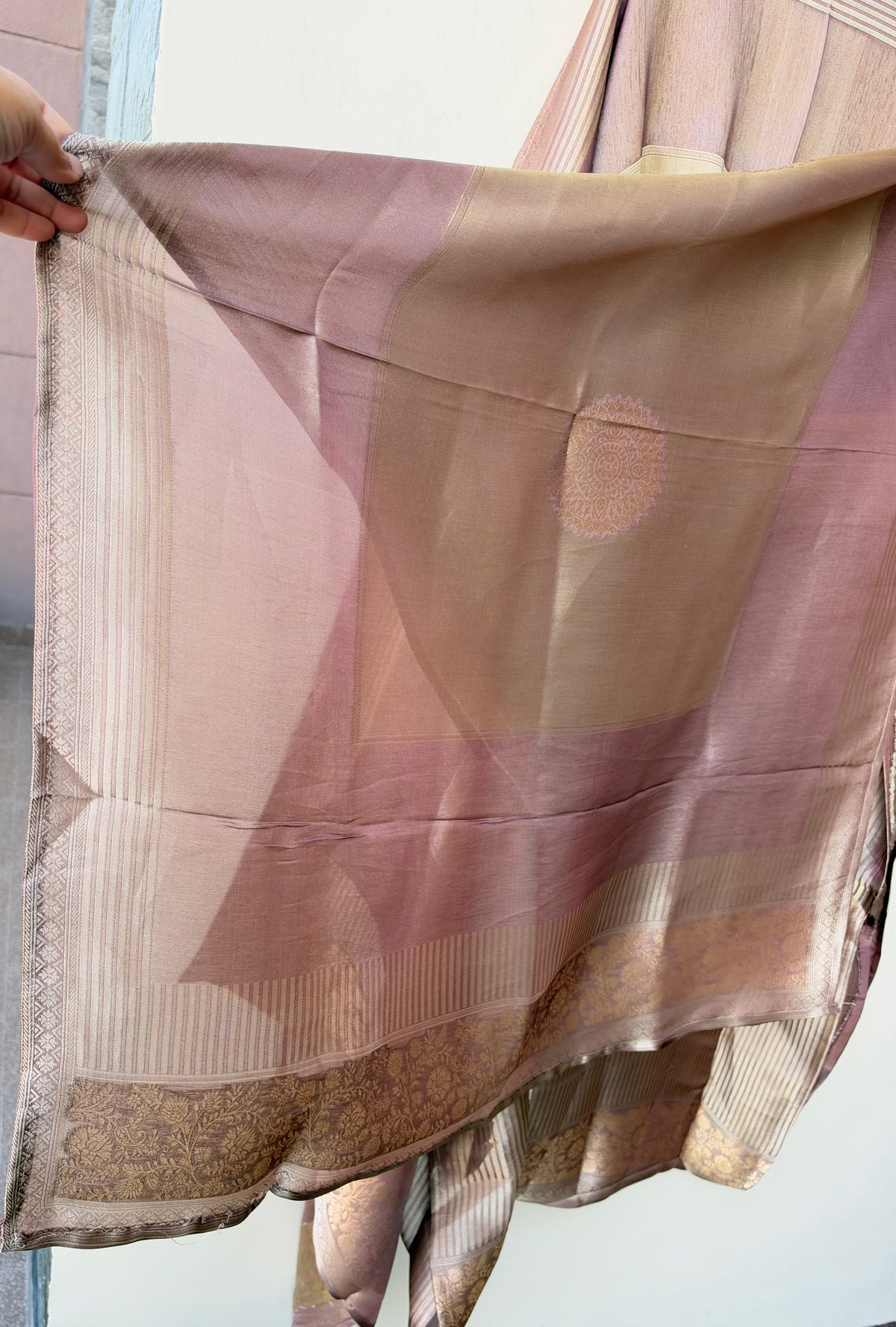 Pure Banarasi Woven Giraffe Silk Embroidered Unstitched Suit Set with Woven Dupatta