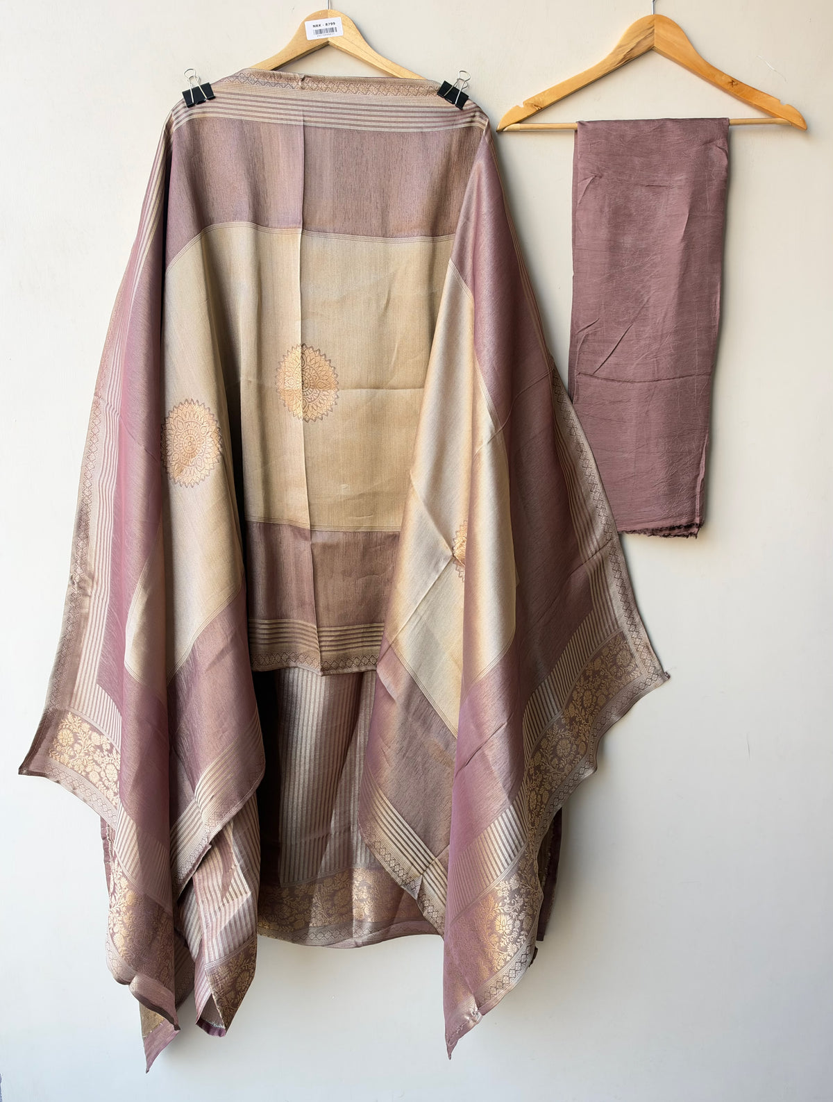 Pure Banarasi Woven Giraffe Silk Embroidered Unstitched Suit Set with Woven Dupatta